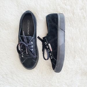 Superga Classic Black Suede Lace Up Sneakers
